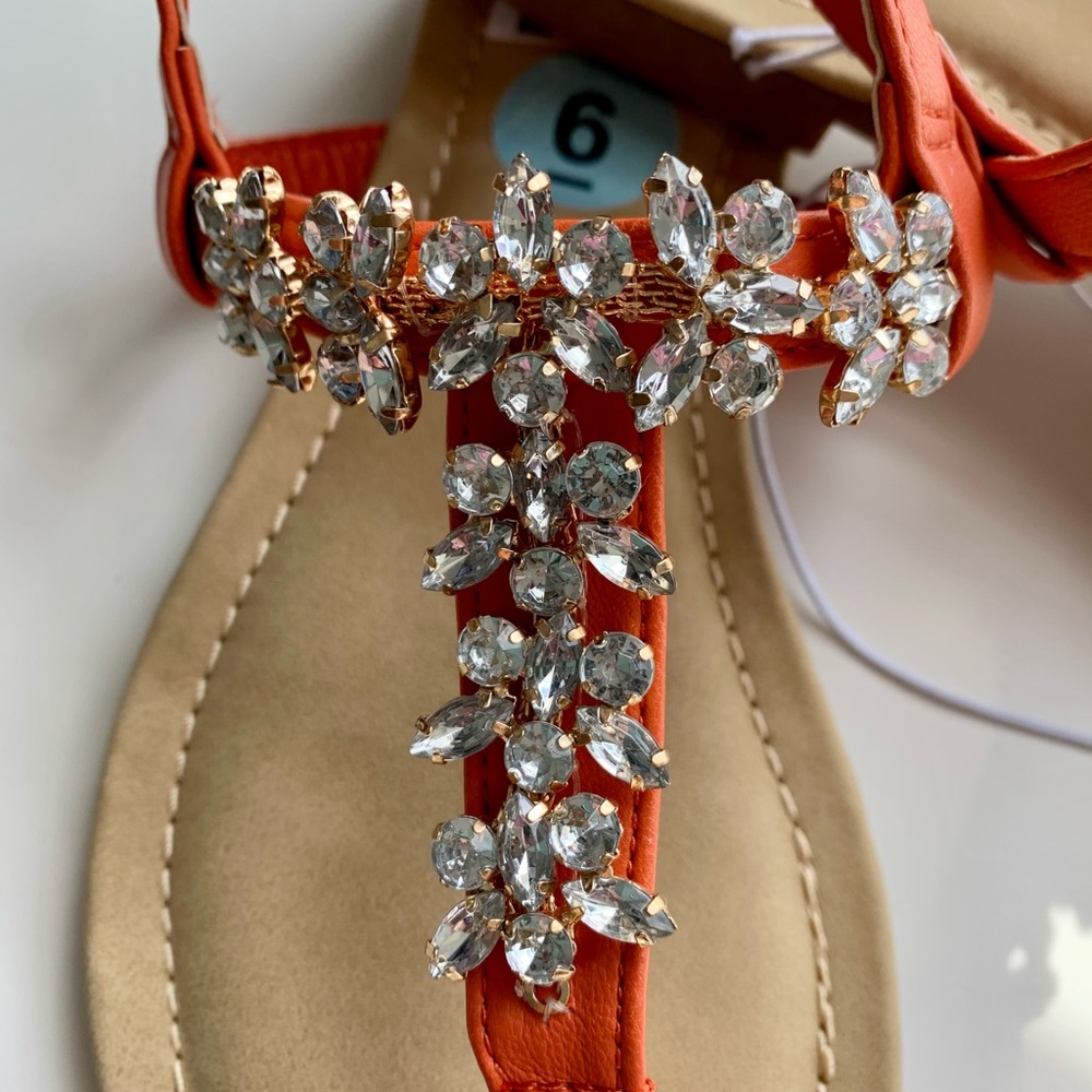 NWT Orange Rhinestone Sandals - Picture 3 of 5